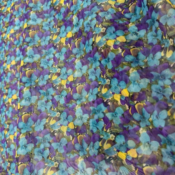 Tristan turtleneck mesh floral purple blue yellow stretchy top long sleeve sexy - Picture 6 of 9